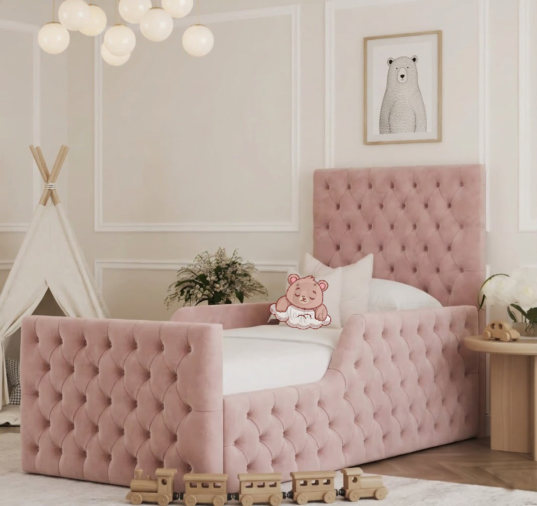 florence-tallfootend.jpg Florence Chesterfield Kids Bed Frame With Ottoman Storage & Mattress Options - Image 1