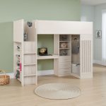 Jupiter High Sleeper Bed With Study Desk and Storage- White/Grey